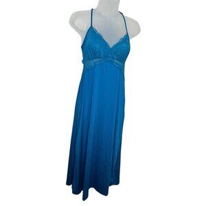 INC Intimates Long Nightgown Small Blue Lace Bodice Open Back‎ Lingerie Sexy